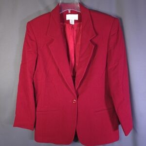 Precious Fibers Wool Cashmere Blend Blazer Red Size‎ Large Festive Old Money